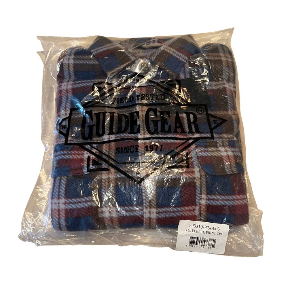 NWT Guide Gear Fleece Print Blue Red Plaid Print CPO Shirt Men's Size Large